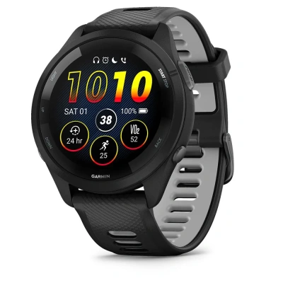 Garmin Forerunner 265 - 46 мм | Black Bezel and Case with Black/Powder Gray Silicone Band