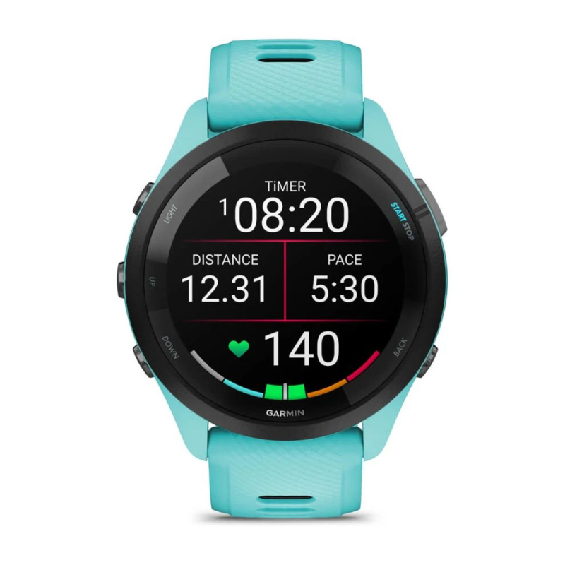 Garmin Forerunner 265 - 46 мм | Black Bezel with Aqua Case and Aqua/Black Silicone Band