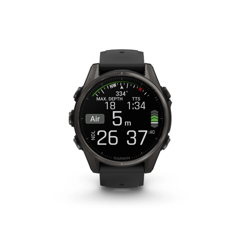 Garmin Fenix 8 - 43 мм AMOLED | Sapphire | Carbon grey DLC titanium with Black/pebble grey silicone band